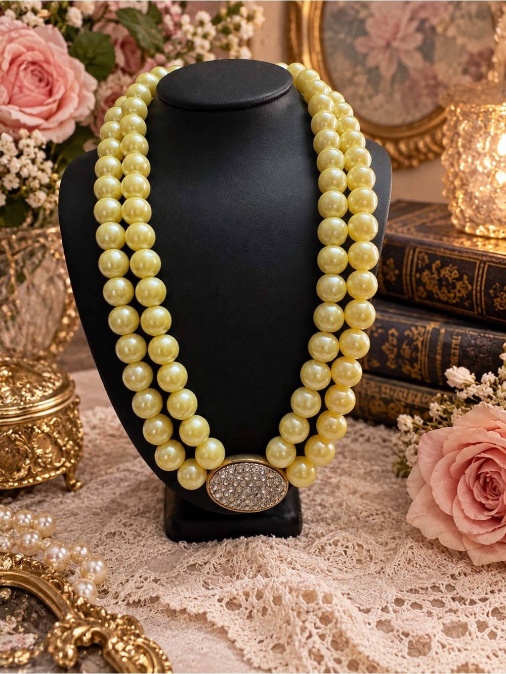 Avon two Strand yellow Necklace